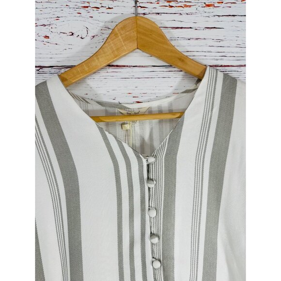 Stripe & Stare Womens Button Front Striped Tie Hem Top Size Medium Nautical - Picture 6 of 13